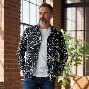 Karl Lagerfeld Black Floral Button Down Shirt XXL Signature Logo Bold Statement